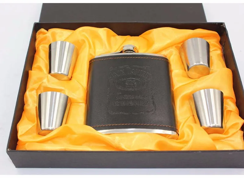 1 компл. 8 унций нержавеющая сталь кожа Фляжка наборы виски Jagermeister Алкоголь бутылка для вина для ликера фляга Petaca напиток кружка+ коробка
