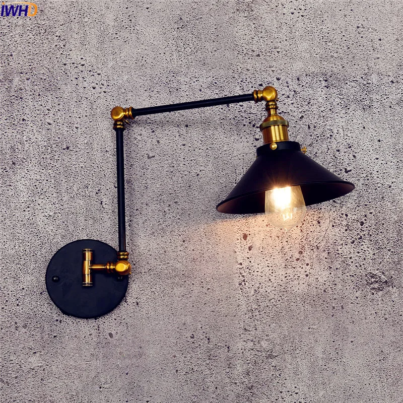 Goedkoop IWHD Loft Industriële Muur Verlichtingsarmaturen Zwart Wandlamp Swing Lange Arm Wandlamp Vintage LED Edison Lampara Pared Armatuur