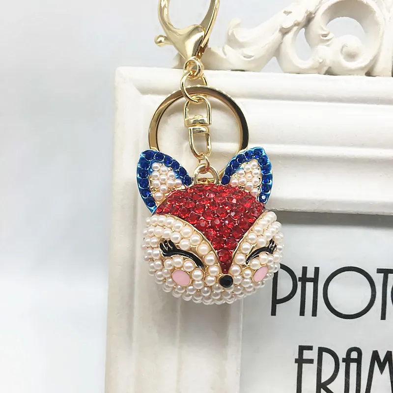 BLITHEYCar Keychain Fox Ball with Artificial Inlay Pearl Rhinestone Key Chain gifts Women Handbag Ring Delicate | Украшения и