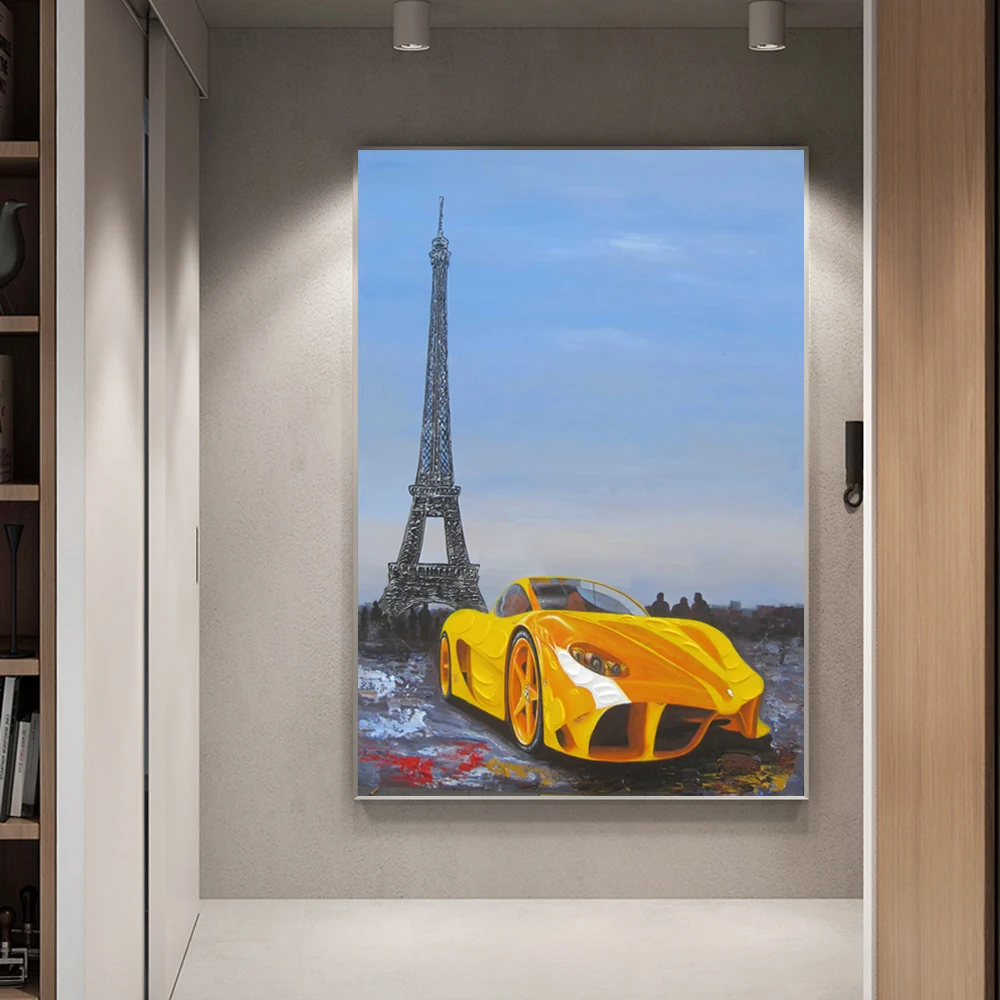 Парижская башня поп-арт-стена художественный холст спортивный автомобиль