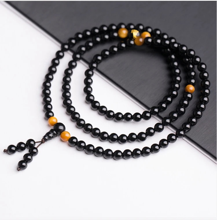 Парные браслеты Sennier из черного обсидиана с натуральным камнем для мужчин и