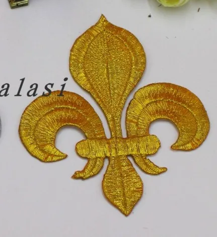 Gold YACKALASI, 20 шт./лот, Золотая Цветочная аппликация, лотос, железная вышивка, патчи, Флер де Лис, 10-8,5 см - Цвет: Gold
