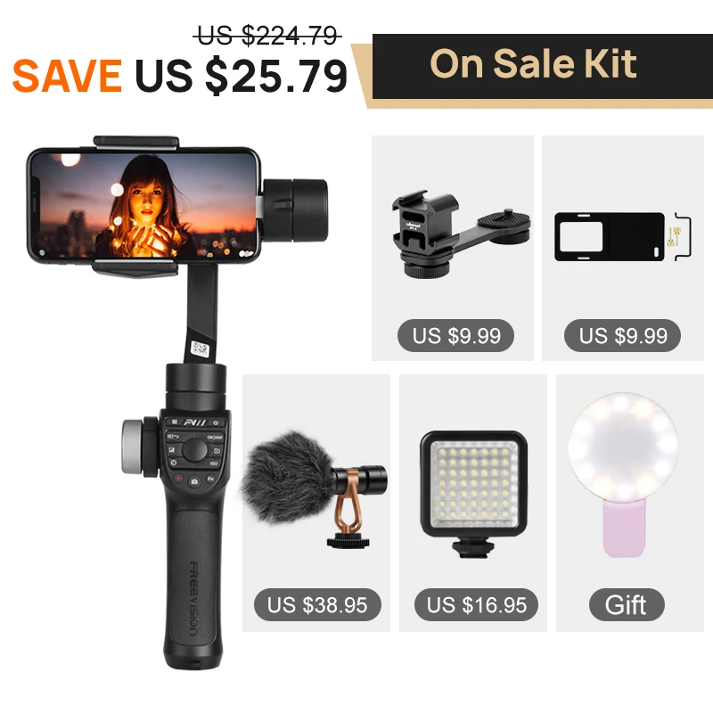 On-Sale Kit Freevision Vilta-m Pro 3-осевой карданный стабилизатор смартфона для регистрации iPhone Android Gopro hero PK DJI Osmo Mobile 8 - Цвет: On-Sale Kit