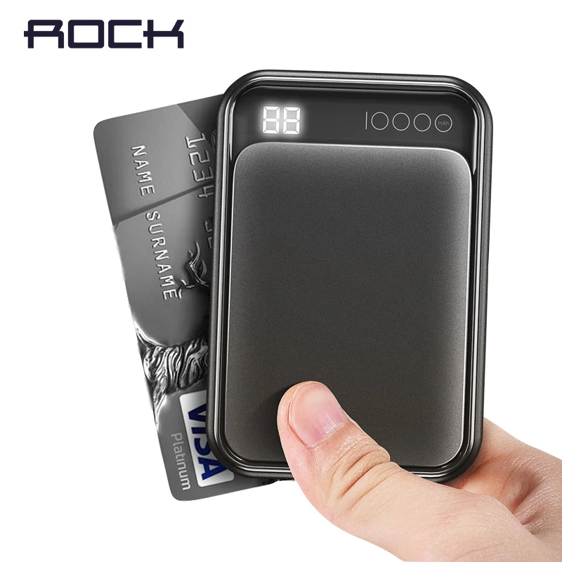 ROCK Mini цифровой дисплей внешний аккумулятор 10000 мАч портативный двойной USB для iPhone