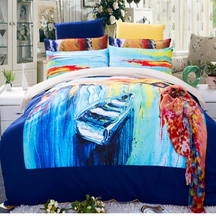 

3pcs/4pcs moon boat rainbow Bedding Set Twin/Full/Queen Size Seine River duvet cover without filler Free shipping via Fedex