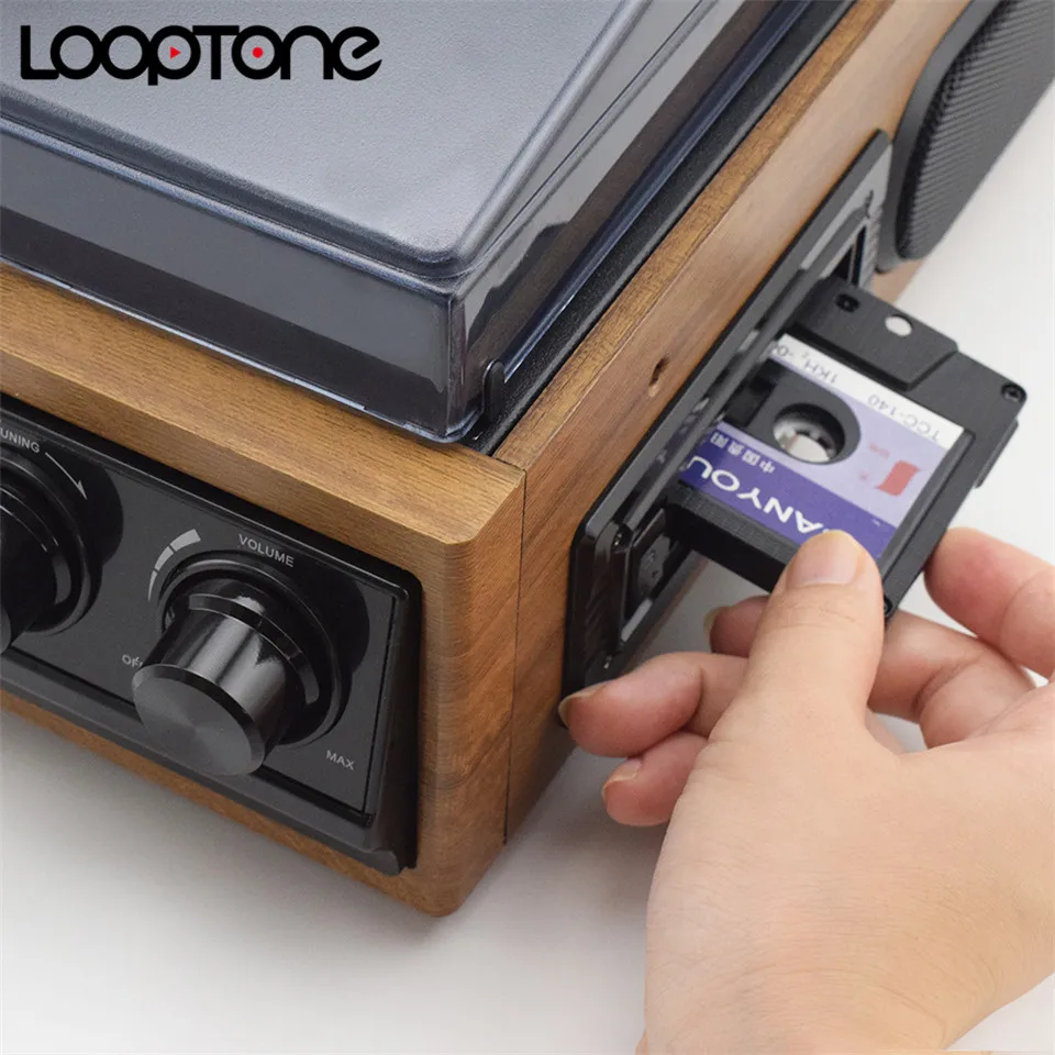 LoopTone Виниловая пластинка LP проигрыватель Проигрыватель кассетный плеер AM FM радио USB/SD плеер с пультом дистанционного управления Встроенный динамик Aux-in