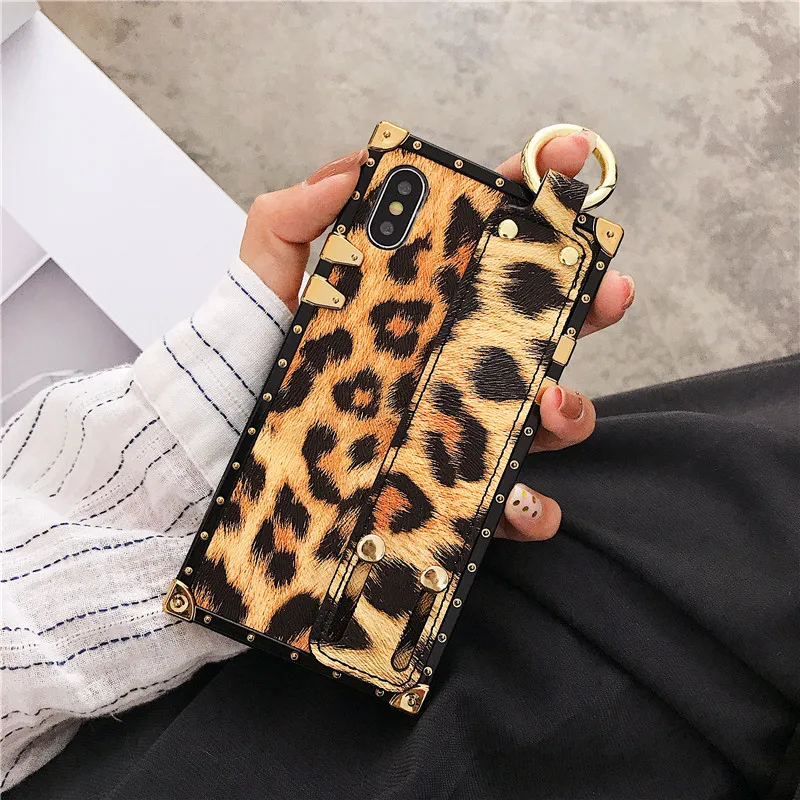 Леопардовый принт Kickstand чехол для iPhone X 6 S 7 8 Plus XR MAX Fashion IMD Мягкий защитный телефона