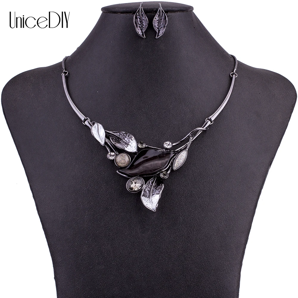 

MS1504854 Fashion Jewelry Sets High Quality Necklace Sets For Women Jewelry Black Crystal Resin Unique Leaf Design Gift