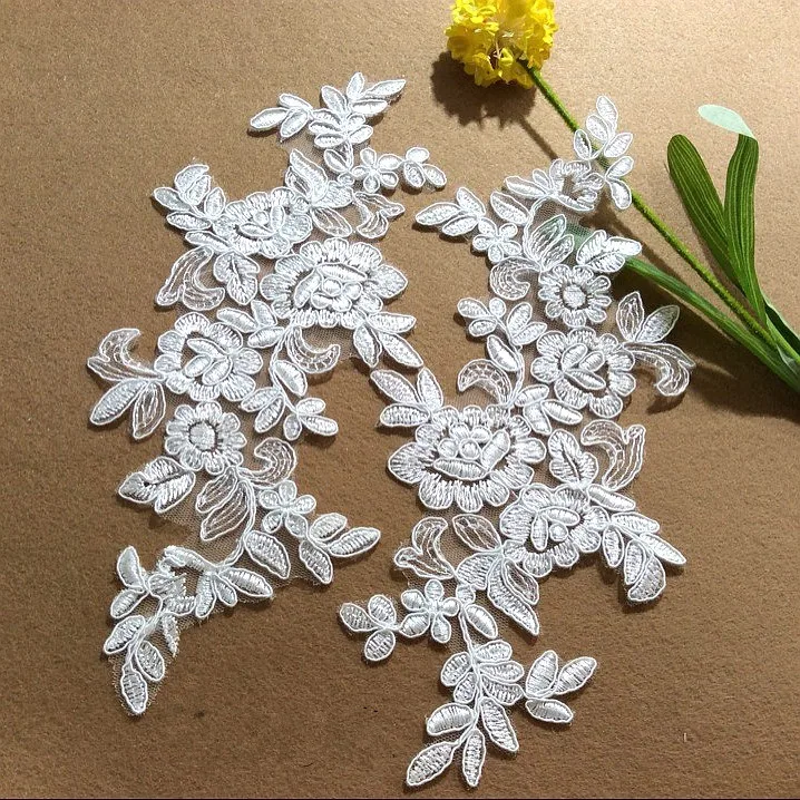 Красная/черная/Белая Серебряная вышитая Свадебная большая Кружевная аппликация