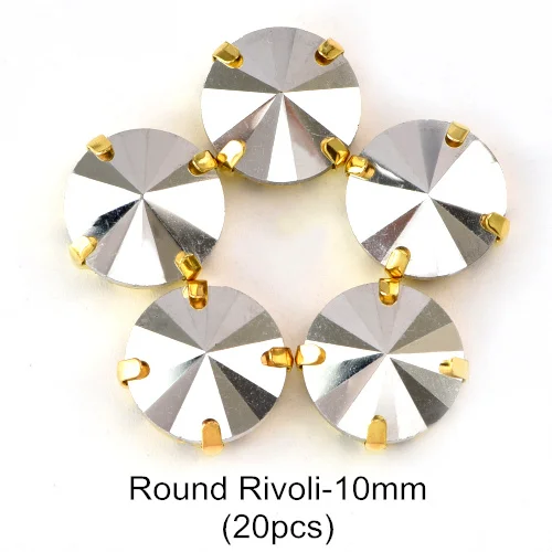 Round Rivoli 10mm G Рудник Серебряный 11 формы пришить Стразы с когтями головистой формы Стекло с украшением в виде кристаллов Высокое качество пришить коготь стразы для одежды B3793 - Цвет: Round Rivoli 10mm G