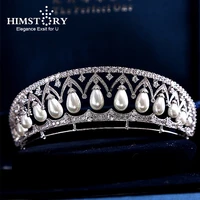 european royal brides princess tiara crown wedding full zircon teardrops pearls hair accessories queen crystal hair jewelry