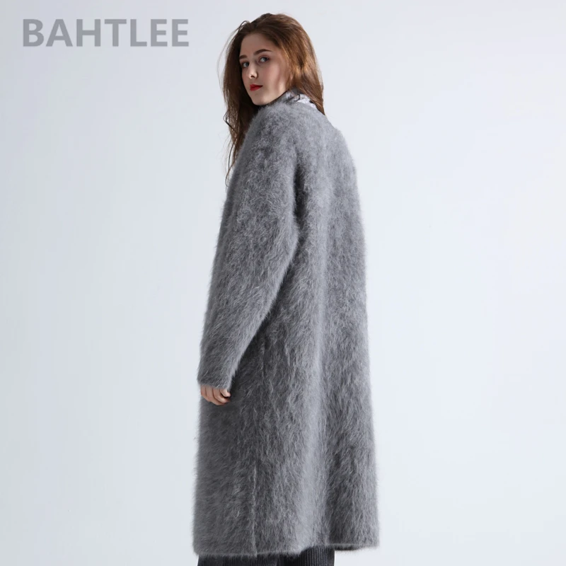 BAHTLEE зимний женский Ангорский длинный кардиган шерстяной вязаный норковый