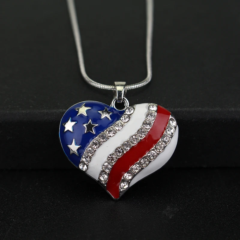 4th July День Независимости сердце с американским флагом Цепочки и ожерелья