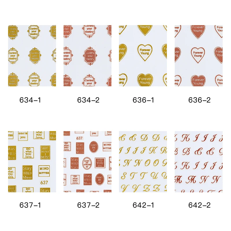 

Newest WG-634 pink golden lable design 3d nail sticker template nail decals Japan style rhinestones DIY nail decoration wraps