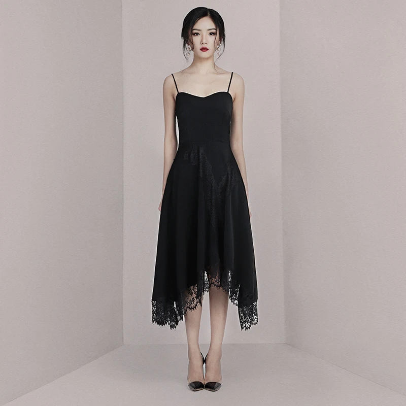 Женское асимметричное платье-миди INDRESSME Черное Кружевное Платье на тонких