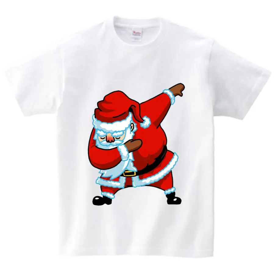 white childreT-shirt Детская летняя футболка футболки с короткими рукавами для мальчиков и девочек с забавным рисунком кота Санта Клауса, даб Дэнс, футболка для детей 2-15 лет - Цвет: white childreT-shirt