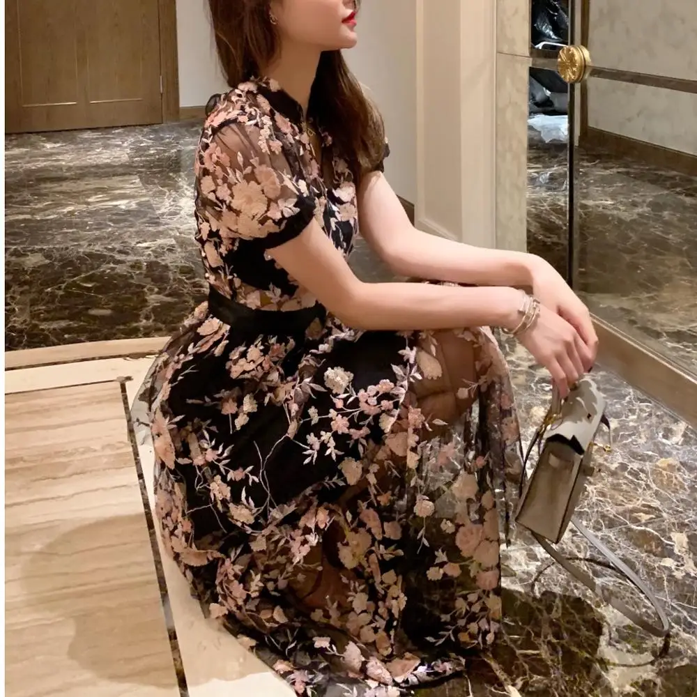 Limiguyue Автопортрет платья vestidos с коротким рукавом летнее пляжное платье с вышивкой высокое качество вышивка вечернее платье T750