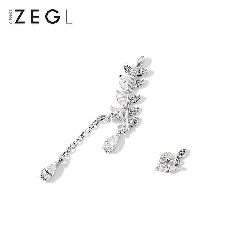 Женские асимметричные серьги ZEGL Стерлинговое Серебро в виде листьев Корейском