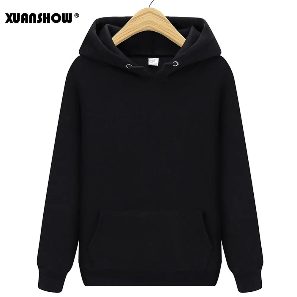Black Hoodies XUANSHOW Спортивные костюмы женские Осень зима Сплошной цвет Спортивная одежда Толстовки+ длинные брюки Набор из двух частей женский Хлопковые наряды - Цвет: Black Hoodies