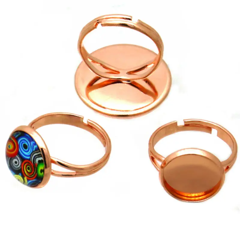 10pcs NOT-FADING Rings For Women Blanks Bezel Setting Base for Cabochons 12/14/16/18/20mm Rose GOLD-PLATED DIY Jewelry making