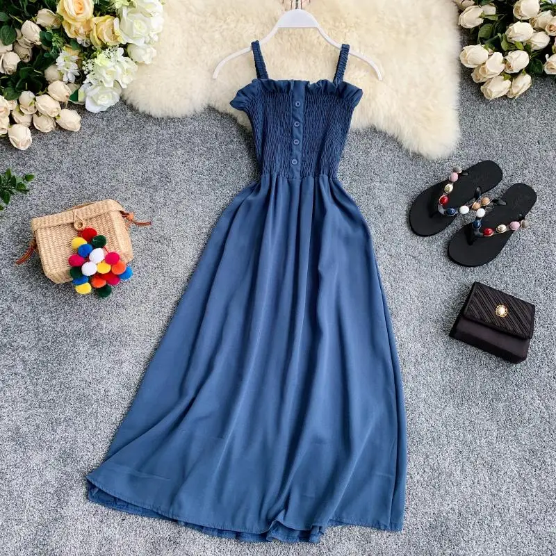 Blue Женское однотонное длинное платье Летняя Сексуальная юбка купальный костюм купальная пляжная одежда, купальники бикини - Цвет: Blue
