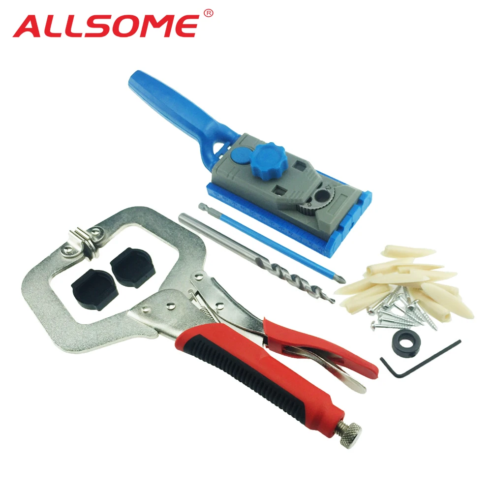 ALLSOME деревообрабатывающая карманная дырочка 9,5 мм сверлильная направляющая втулка для бурения дерева дюбель Отверстие пила Мастер система набор C зажим