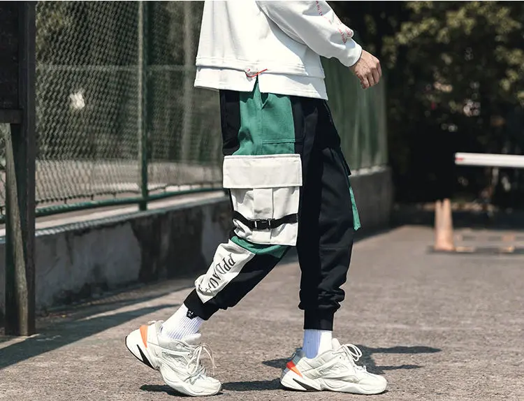 Новые западные Harajuku боковые ленты мужские брюки для бега хип хоп Уличная осень зима обычная, высокая, на выход мужские шаровары