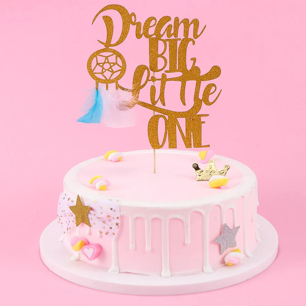 1 шт. украшение для торта Topper Золотая блестящая бумага надпись Dream Big Little One дня