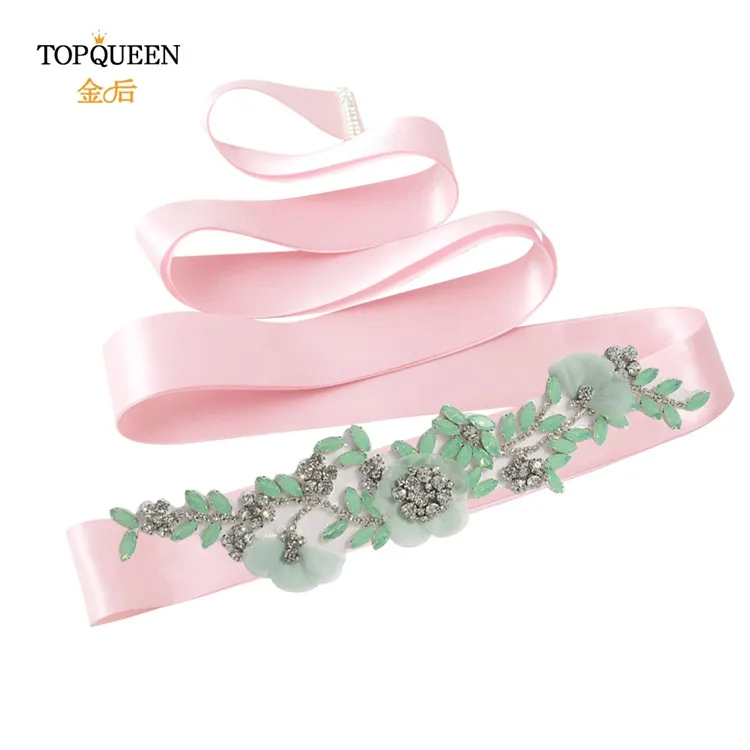 Pink TOPQUEEN S419-G, свадебные аксессуары, ремень для свадебного платья, вечерние пояса с цветами, стразы, пояс с бриллиантами для вечернего платья - Цвет: Pink