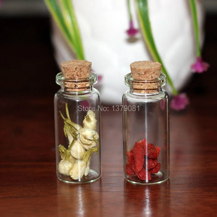 

10ml Empty Clear Glass Drift Bottle with Wooden stopper Current Vials Storage Containers for Wedding Gift shown