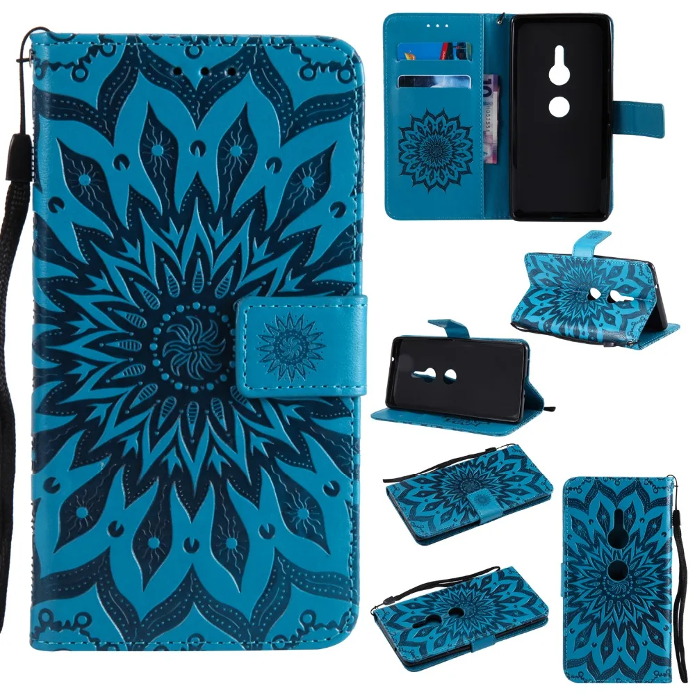 Embossed Pattern Case For fundas Sony Xperia XZ2 H8216 H8266 H8296 coque Compact + Card Holders |