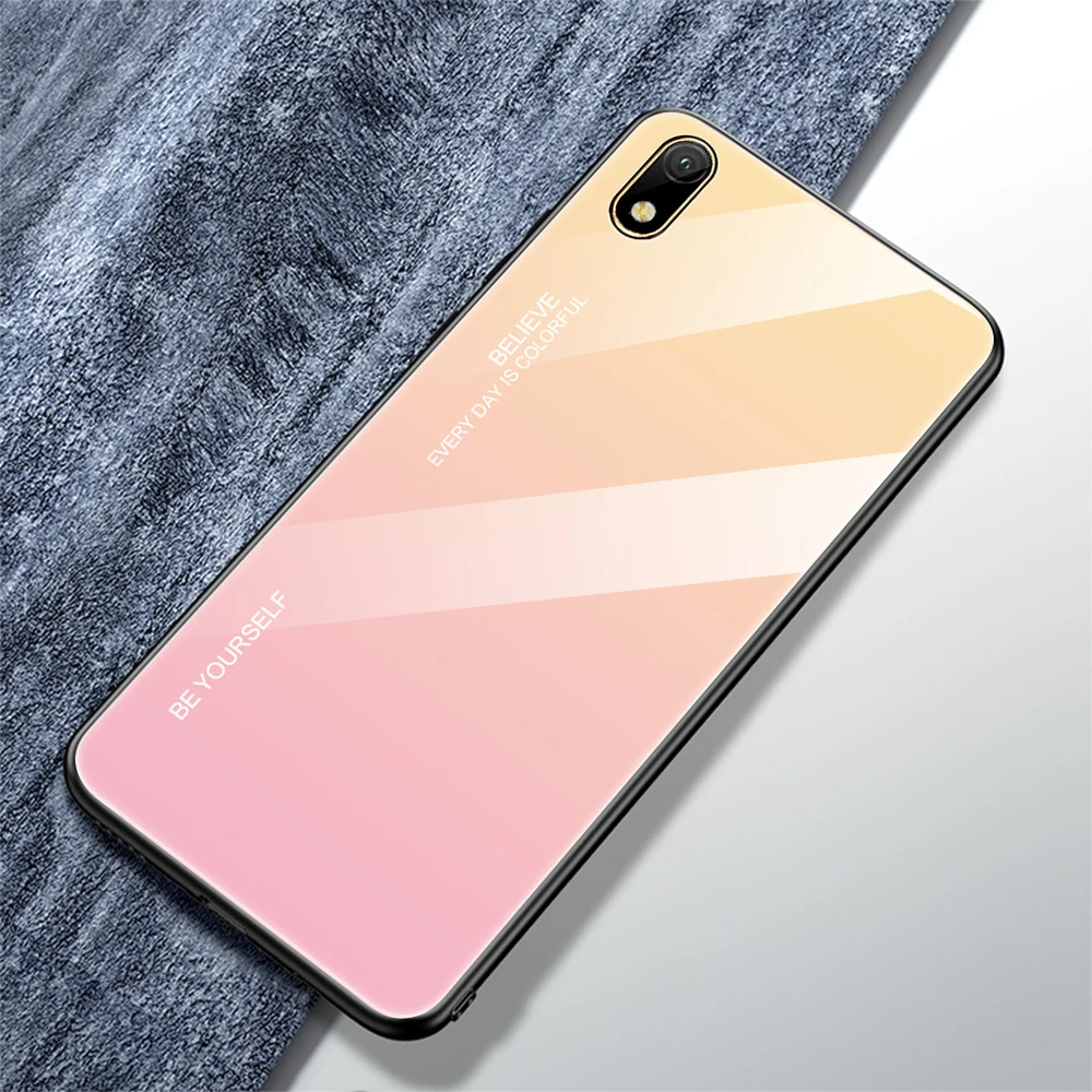 Для Honor 8 S 8 S Чехол градиентное закаленное стекло Жесткий чехол TPU силиконовая рамка жесткая стеклянная задняя крышка для Huawei Y5 противоударный