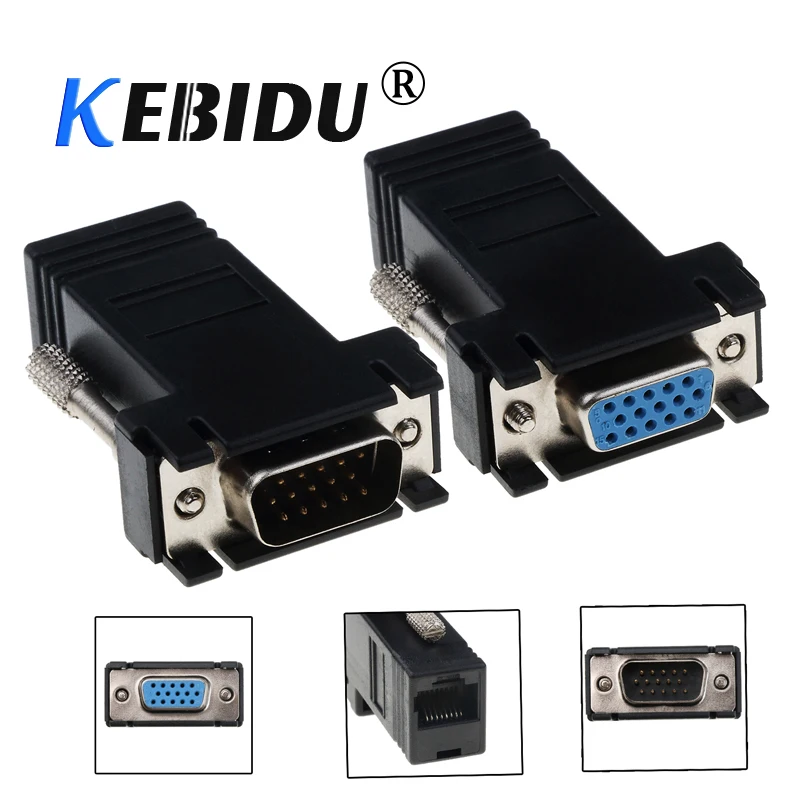 Мини удлинитель для ПК и ноутбука kebidu VGA штекер мама в Lan Cat5 Cat5e RJ45 Ethernet