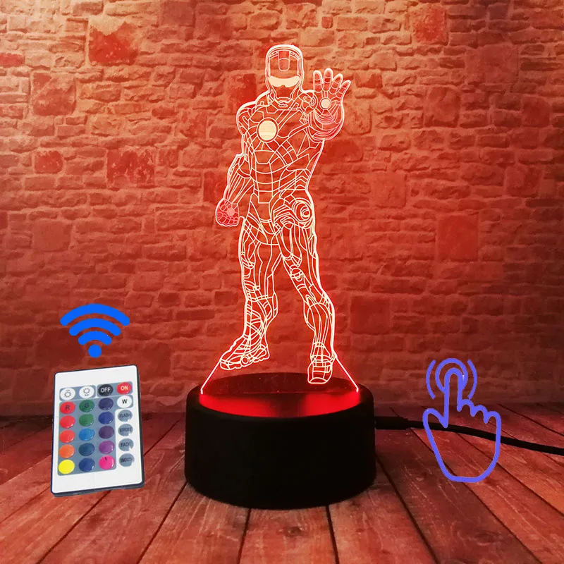 Remoter and Touch 2 С героями комиксов Марвел, фигурка железного человека 3D Иллюзия светодиодный стол Ночной светильник 7 цветов Изменение светильник Мстители супергероев с принтом «Железный человек», Figuras светильник обучающая игрушка - Цвет: Remoter and Touch 2