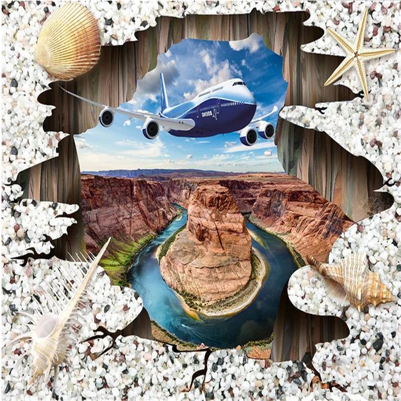 3d напольные обои beibehang водонепроницаемые для ванной комнаты с рисунком самолета