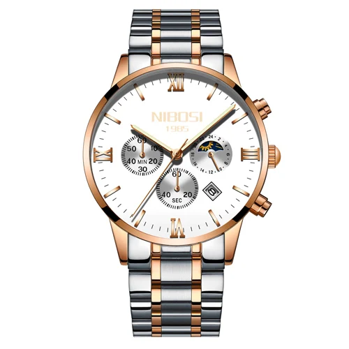 RoseGold White Steel NIBOSI часы Для мужчин часы Роскошные известный бренд Мужская мода повседневные платья часы в стиле милитари кварцевые наручные часы мужские наручные часы - Цвет: RoseGold White Steel