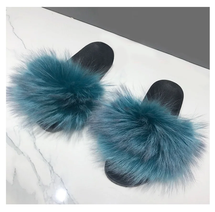 ZDFURS* ; тапочки из натурального меха енота; женские модные стильные шлепанцы; сезон весна-осень-зима; Вьетнамки для дома на плоской подошве ярких цветов