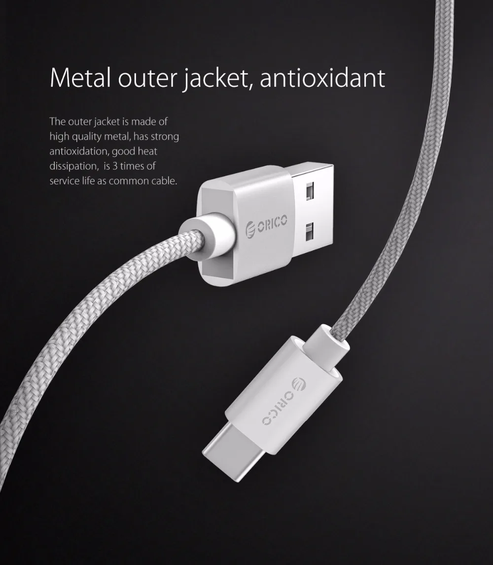 ORICO type-C USB кабель 3 А Быстрая зарядка 1 м кабель для мобильного телефона для samsung GALAXY S8 huawei Mate9 P10 Xiaomi MacBook type C кабель
