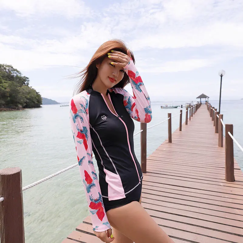 

5pcs Women's Rash Guard Long Sleeve set Swimsuit Printed UV Sun Protection Swim Shirt & Leggings Two Piece Tankini Bikini