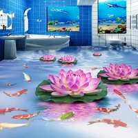 custom photo wallpaper 3d stereo lotus carp floor tiles painting murals living room bathroom pvc waterproof papel de parede 3 d