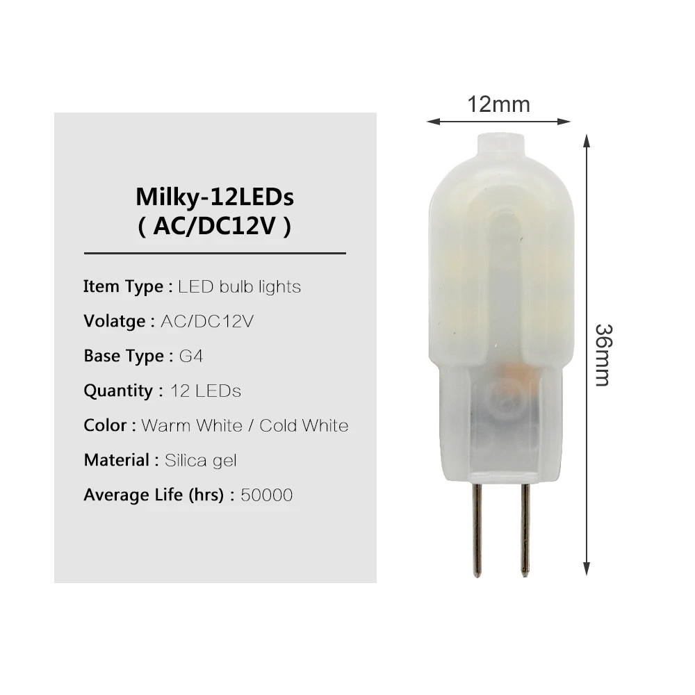 Milky Type 1 х ампул G4 AC DC 12 В светодиодный светильник 12 Светодиодный s SMD 2835 лампочка Точечный светильник Замена 10 Вт 20 Вт галогенная лампа для домашней люстры - Испускаемый цвет: Milky Type