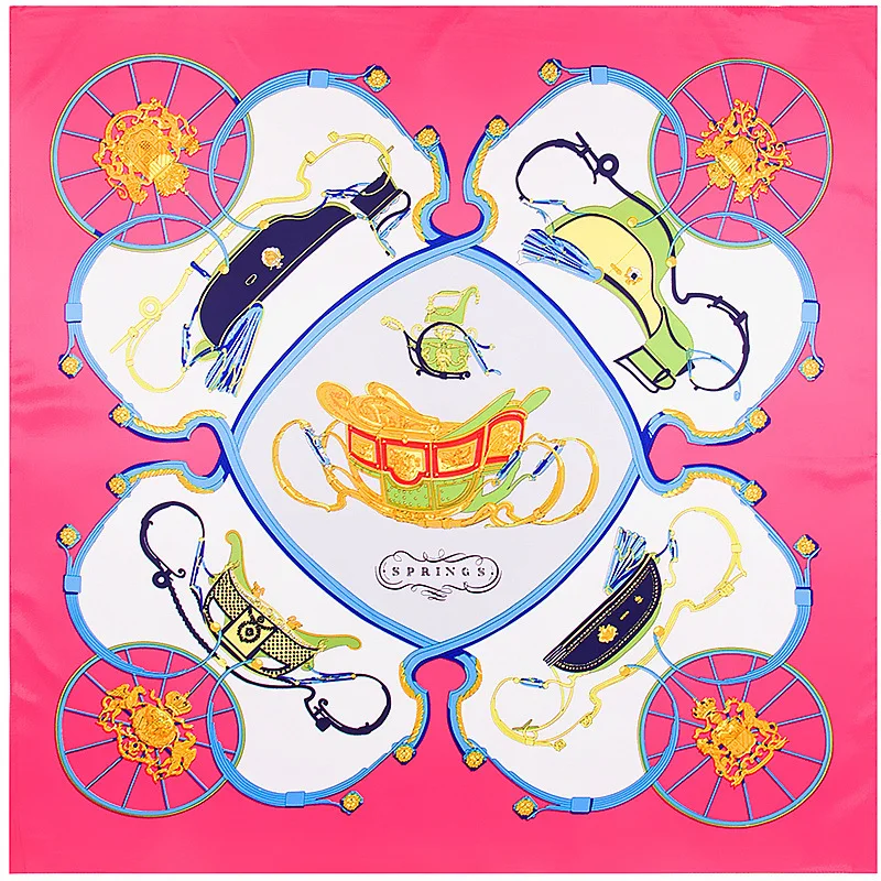 100% Silk Scarf Women Square Scarves Wrap Pumpkin Carriage Print Neckerchief Female Foulard Hijab Lady Bufandas Muslim Bandana |