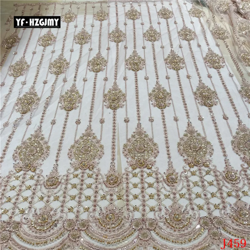 YF HZGJMY африканская кружевная ткань розовый нигерийский жемчуг ручной работы