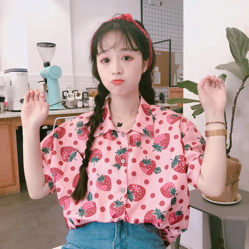 2018 Kawaii блузка Женский Летний корейский Ulzzang Повседневное Топы японский Harajuku Boho