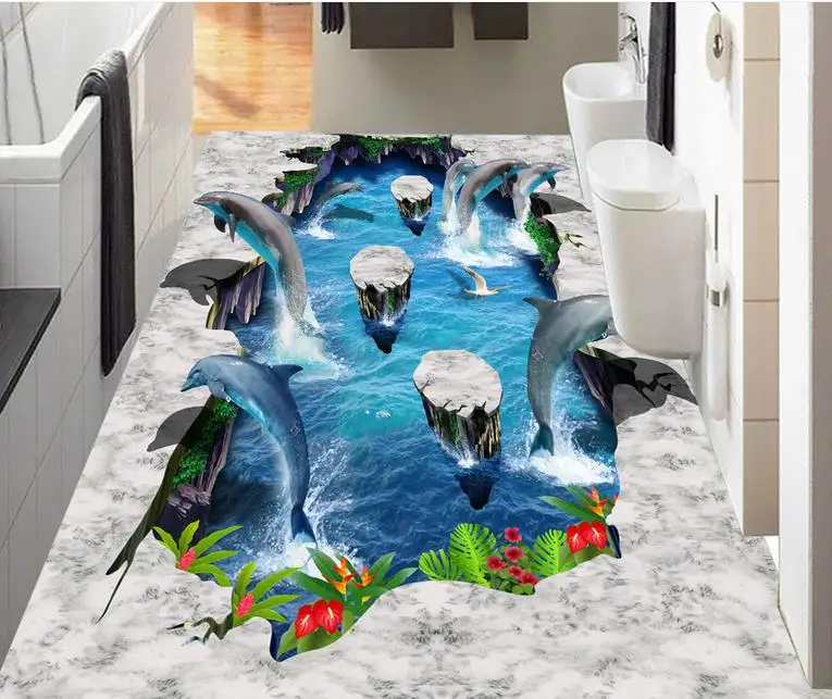 3d полы водонепроницаемые обои на заказ Фошань Дельфин самоклеющиеся Напольные