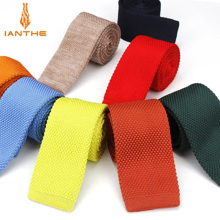 Ianthe Fashion Burgundy Neck Tie Wedding Knitted Ties for Men Skinny Ties Man Gravata Polyester Narrow Knitted Neckties Navy