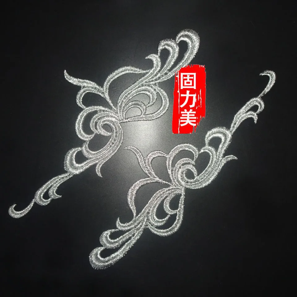 2pair gold silver red black off white embroidered lace applique | Дом и сад