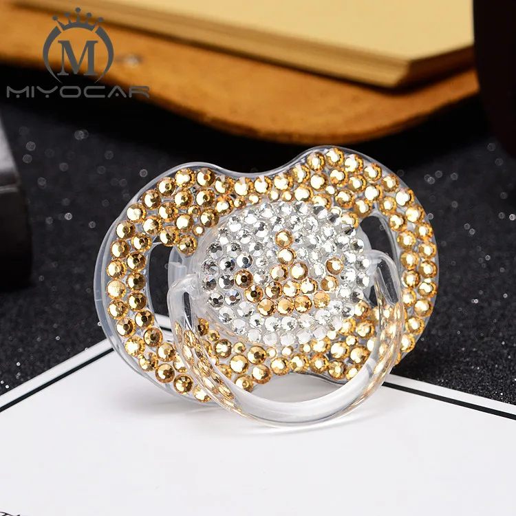 

MIYOCAR shining bling bling pink crystal rhinestone king style Pacifier gold pacifier unique design for baby gift baby shower