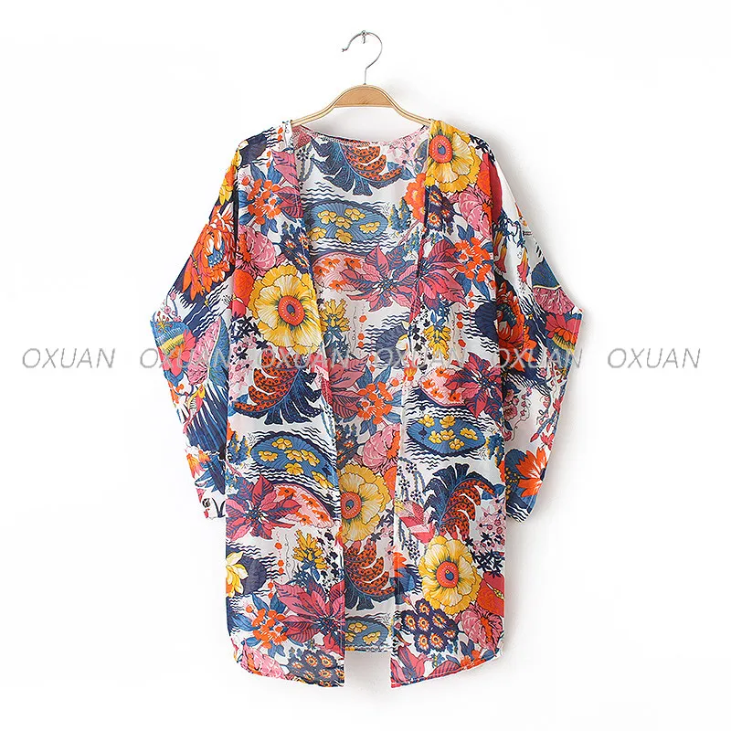 Женское цветочное кимоно кардиган шифоновая блузка свободные Quimono Цветочный