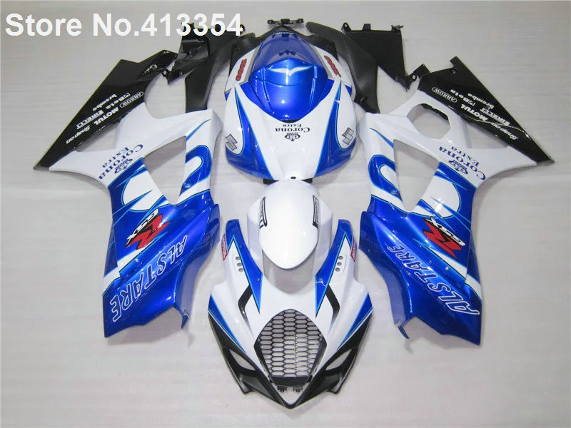 Новые горячие литья Обтекатели для Suzuki GSXR 1000 07 08 K7 K8 белого и синего цвета черный